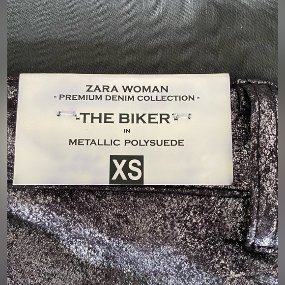 Zara Metallic Skinny Moto Biker Pant XS! Super Soft! Never worn. Tags attached - Picture 3 of 3